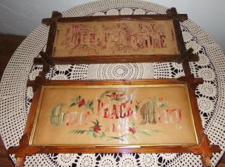 2 Victorian Punch Paper Motto Embroidery Samplers Adirondack Frames 26 " X 13 "