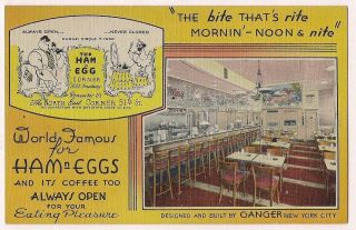 Advert Pc York City Restaurant Ham N Egg Pig Chicken Deco Interior Vg C1940