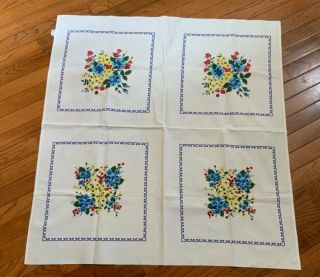 Wilendur Vintage Cotton Tablecloth Blue Red Yellow Flowers 35”x 331/2”