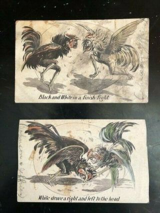 Antique Jack Johnson And James Jeffries Boxing Postcard Cockfighting Caricature