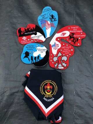 Boy Scout 2019 World Jamboree 24 Wsj Full Malaysia Patch Set Red W/ Neckerchief