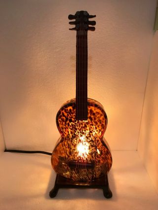 Amber / Tiger Speckled Glass Acoustic Guitar Lamp With Rocker Switch