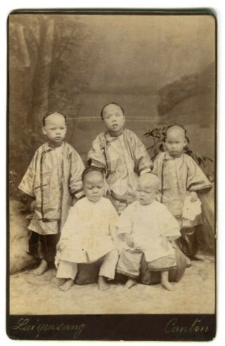 Cabinet Photograph 5 Blind Chinese Children Canton China 1890 
