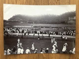 China Old Photo Racecourse Horse Chinese People Britisch Troop People Hongkong