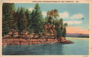 Along Rugged Shores Of Lake Champlain,  Vt,  1935 Linen Vintage Postcard G4858