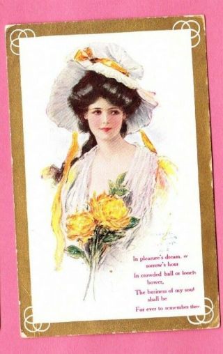 1910 Vtg Glamour Girl Woman Postcard 1908 Artist Signed Archie Gunn