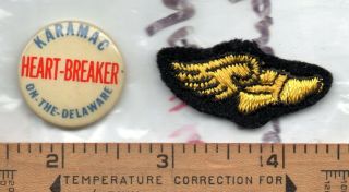 Vintage Karamac On - The - Delaware Heart - Breaker Pin & Patch Pa Nj