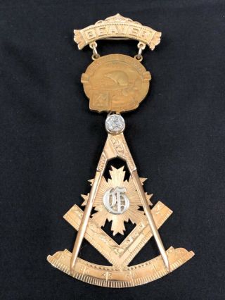 14k Gold Masonic Past Master Medal Jewel Pin Beaver Lodge Belmont Mass 1954