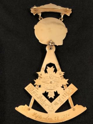 14k Gold Masonic Past Master Medal Jewel Pin Beaver lodge Belmont Mass 1954 2