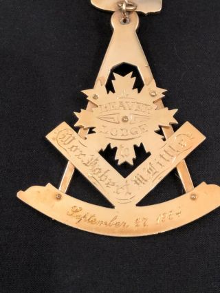 14k Gold Masonic Past Master Medal Jewel Pin Beaver lodge Belmont Mass 1954 3