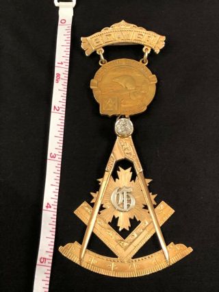 14k Gold Masonic Past Master Medal Jewel Pin Beaver lodge Belmont Mass 1954 4