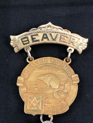 14k Gold Masonic Past Master Medal Jewel Pin Beaver lodge Belmont Mass 1954 6