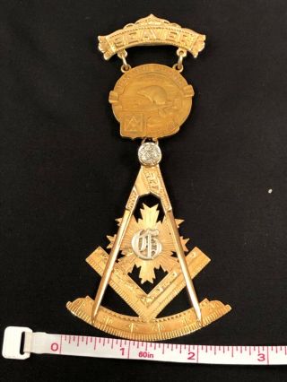 14k Gold Masonic Past Master Medal Jewel Pin Beaver lodge Belmont Mass 1954 8