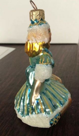 Large Christopher Radko Girl blue dress gold glitter glass blown ornament 2