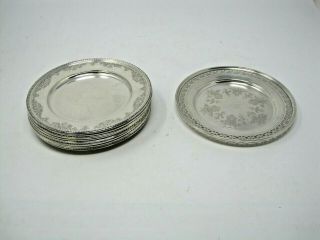 9 Sterling Silver Plates 6 " Stamped Rw & S Wallace Stag & 1 Stamped Lion S 5433