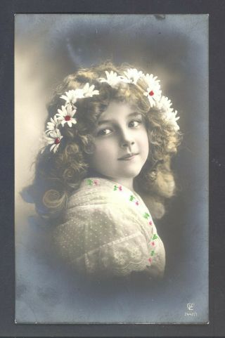 Cute Little Girl - Hand Tinted Real Photo Postcard - 1910