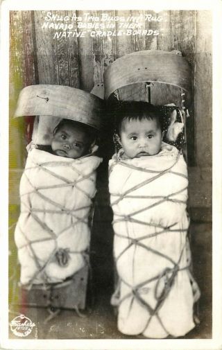 Frashers Rppc 2 Navajo Babies In Cradle - Boards Native Americana Unposted