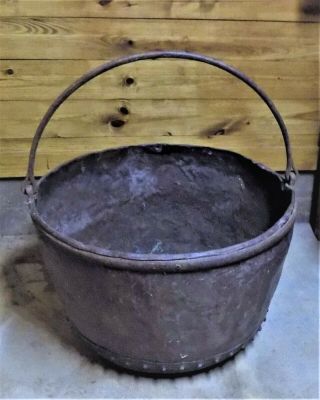 Antique Hand - Forged Copper Apple Butter Kettle Cauldron Pot W/ Handle 27 " X 17 "