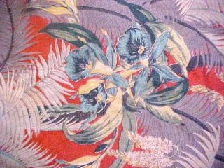 Vintage Barkcloth Fabric - Large Bold Color Leaves & Flowers