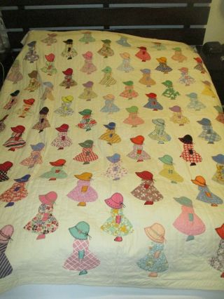 Vintage Little Dutch Girl Handmade Quilt Appliqued Blanket 72 X 84