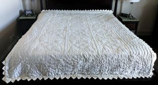Vintage Blue and White Quilt - French Knotted and Cross Stitched - 94 