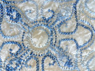 Vintage Blue and White Quilt - French Knotted and Cross Stitched - 94 