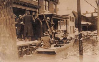 Dayton Ohio Flood Disaster People In Boat Real Photo Postcard Ja454215
