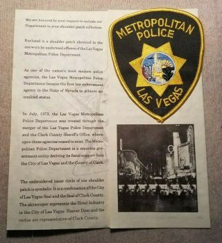 Nv Las Vegas Nevada Police Patch W/presentation Card