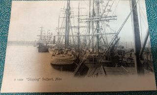 Gulfport Miss.  Mississippi Antique Postcard Blomidon Cannons? Sailboat Ship Dock