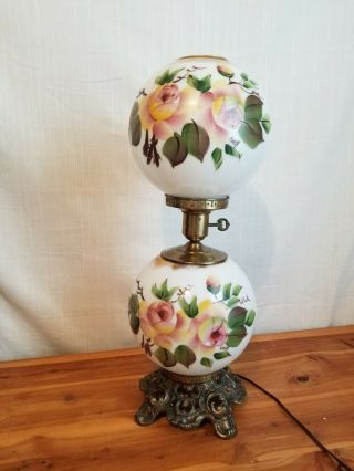 Gone With The Wind Style Electric Parlor Lamp.  Hand Painted Milk Glass