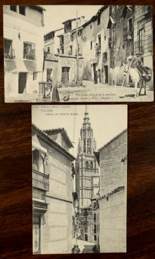 Calle De San Miguel & Calle De Santa Isabel Toledo Spain 2 Postcards C.  1908 - 1920