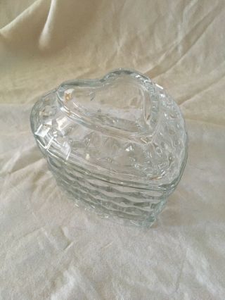 Homco Clear Glass Heart Shaped Candy Dish Trinket Box With Lid