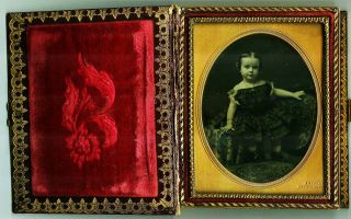 Charming Seated Little Girl By J Gurney 1/4 Plate Daguerreotype
