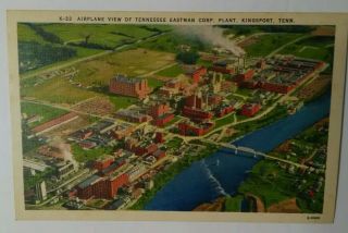 Vintage Linen Tennessee Postcard Aerial Eastman Corporation Plant Kingsport Tn