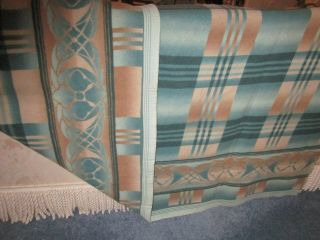 vintage cotton camp blanket green & tan 74 x 76 reversible 7