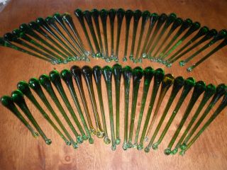 Large Set Of 50 Hand Blown Green Teardrop Glass Parts 6 "