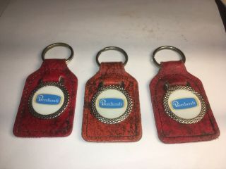 3 Vintage Beechcraft Leather And Metal Keychain Fob Key Holder