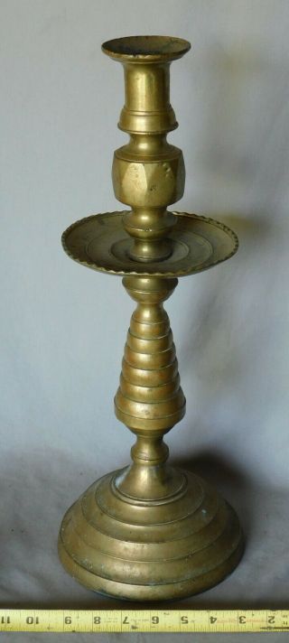 Huge Antique Solid Brass Single Beehive Candlestick Holder Heavy 19 " Tall Early