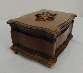Vintage Wood Wooden Edelweiss Carved Flower Music Box