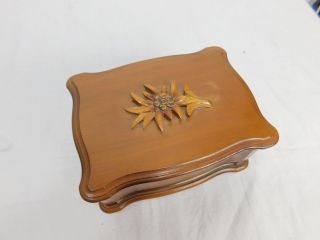 Vintage Wood Wooden Edelweiss Carved Flower Music Box 4