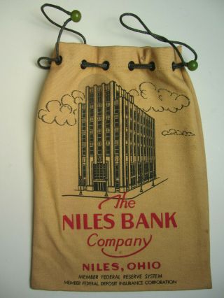 The Niles Bank Company - Niles Ohio Oh - Drawstring Canvas Bank Deposit Bag