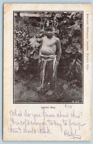 Postcard 1904 Worlds Fair St Louis Souvenir Philippine Exhibit Igorot Boy T3