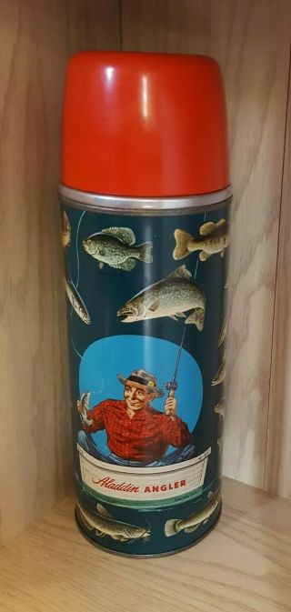 C.  1952 Aladdin Angler Quart Size Vacuum Bottle Thermos 51 Fishing Graphics