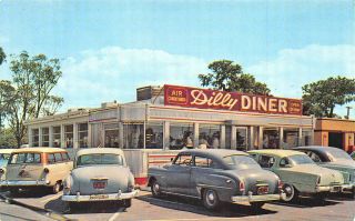 Tampa Fl " Dilly Diner " Restaurant Old Cars Postcard