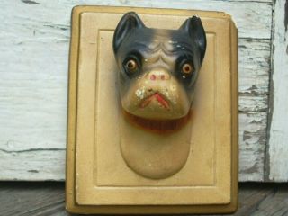 Vintage Boston Terrier Bulldog Plaster Chalkware Dog Wall Plaque