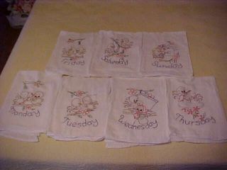 7 Days Of The Week Towels W/ Birds; Multicolored,  Towels,  Embroidery,  Decor