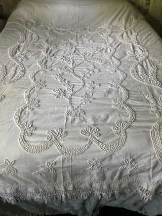 Two Vintage White Handmade Candlewick Bedspreads With Pillow Covers