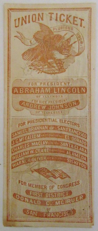 1864 Union Presidential Ticket From California - Lincoln & Johnson - Uss Alabama