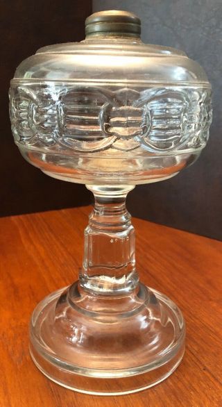 Eapg Antique Pattern Clear Glass Circle Chain Kerosene Oil Lamp No 1 Burner 10”