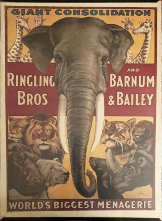 Vintage Ringling Bros,  Barnum & Bailey Menagerie Elephant Poster